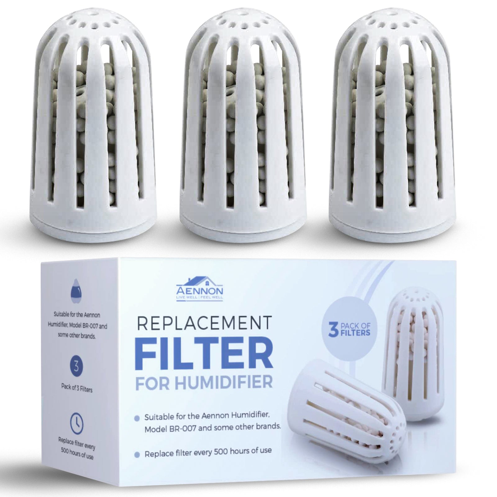 Replacement Filters For Cool Mist Ultrasonic Humidifier - Ceramic Water Filter Parts For Humidifiers - Works For Many Other Brands As Well (3-Pack)